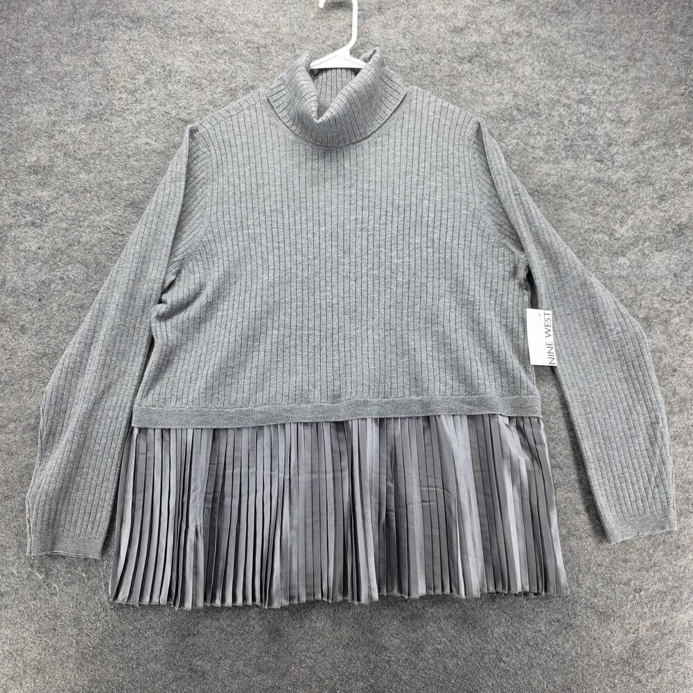 Nine West Shirt Womens XXL Gray Sweater Short Turtleneck Layered